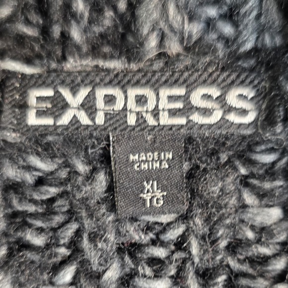 Express XL Gray Wool Acrylic Shawl Collar Open Front Long Knit Cardigan Sweater - Picture 3 of 7